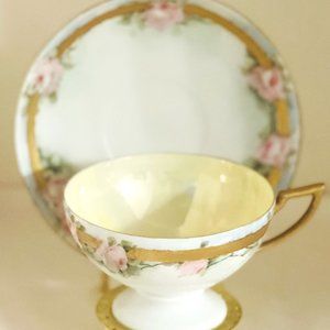 Antique Teacup and Saucer , Rosenthal/Bavaria Hand Painted Roses
